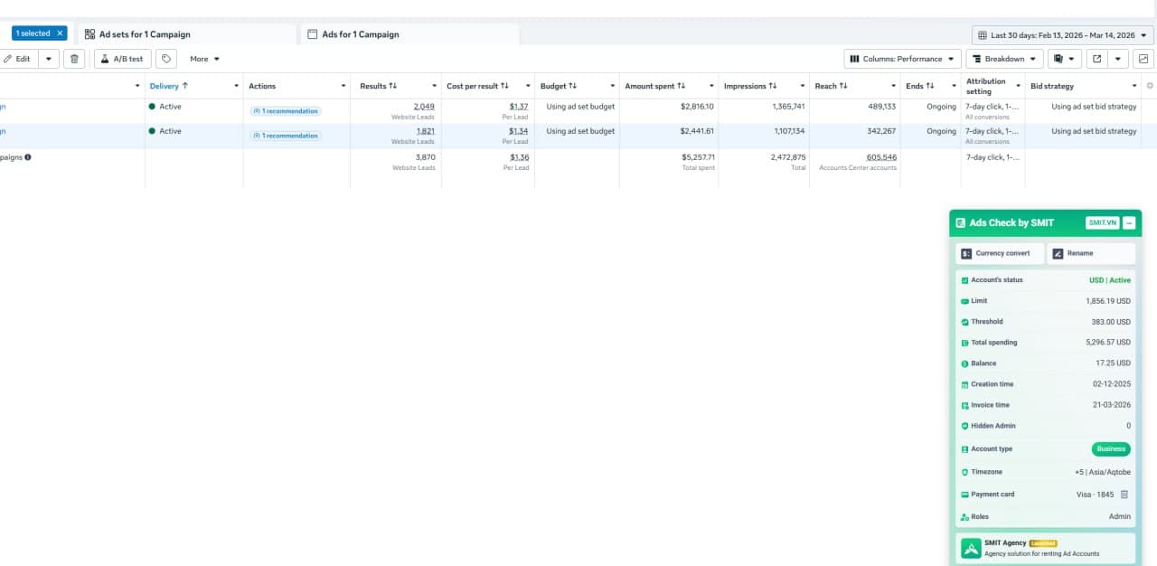 Facebook ads account screenshot 1